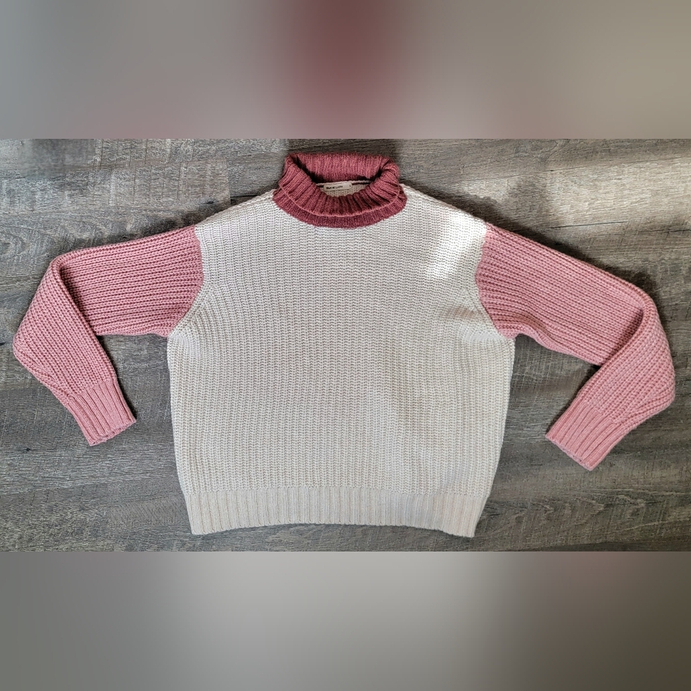 Marine Layer Juniper Oversized Colorblock Turtleneck Sweater Womens S Cream Pink - Picture 6 of 13
